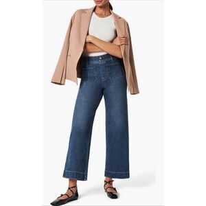 SPANX® Crop Wide Leg Pull-On Jeans with Patch Pockets Medium Blue Wash Size MP